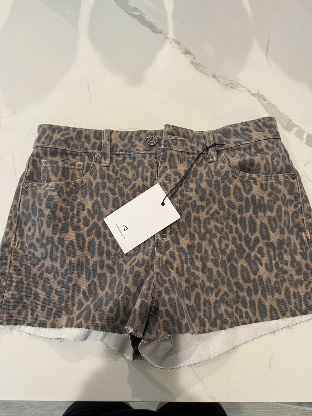 Vici Leopard Print High-Rise Jean Shorts in Brown and Black